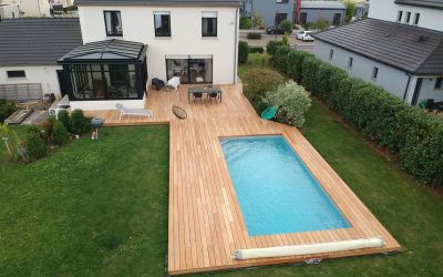 Terrasse piscine en bois exotique Garapa  90m2
