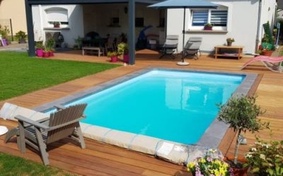 Terrasse piscine en bois exotique Cumaru de 65m2