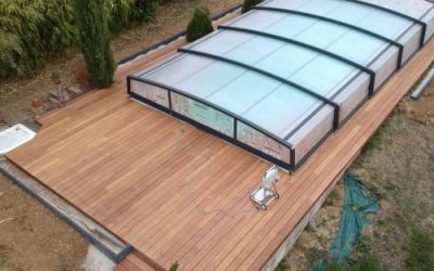 Terrasse piscine en bois exotique Cumaru de 74m2