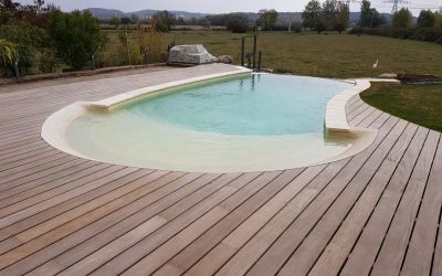 Terrasse piscine en bois exotique Cumaru 40m2