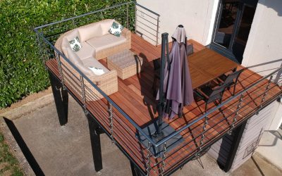 Terrasse sur pilotis en Tigerwood bois exotique de 20m2