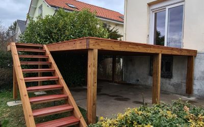 Terrasse sur Pilotis en bois exotique Padouk de 20m2