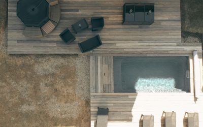 Terrasse Mini piscine en bois exotique Padouk de 66m2